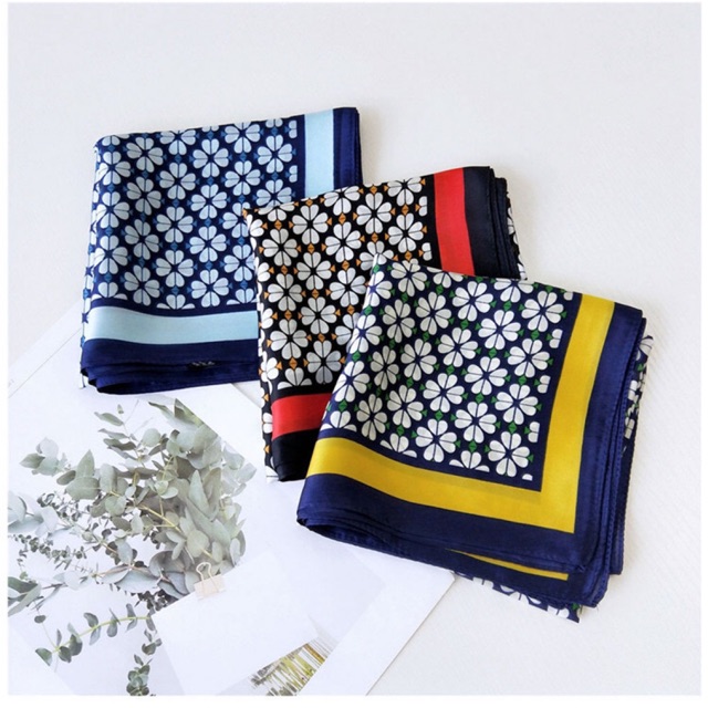 Khăn turban lụa vuông cao cấp choàng cổ size 70x70cm thanh lịch đa năng dùng làm áo yếm in hình hoa