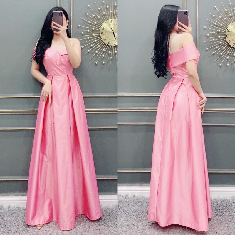 đầm xoè maxi trễ vai