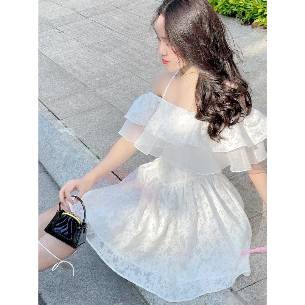 Đầm váy trắng tiểu thư trễ vai dáng xòe bánh bèo cho nữ - V528