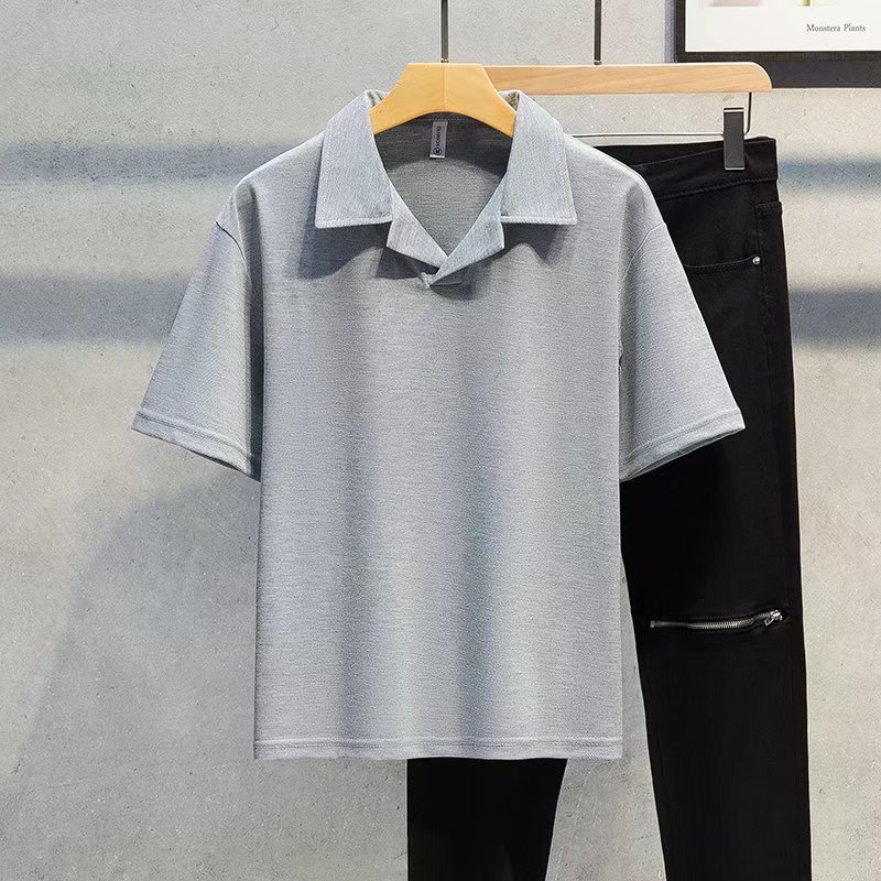 Áo Thun POLO Ngắn Tay Cổ Chữ V Màu Trơn Thời Trang Hàn Quốc Size M-3XL