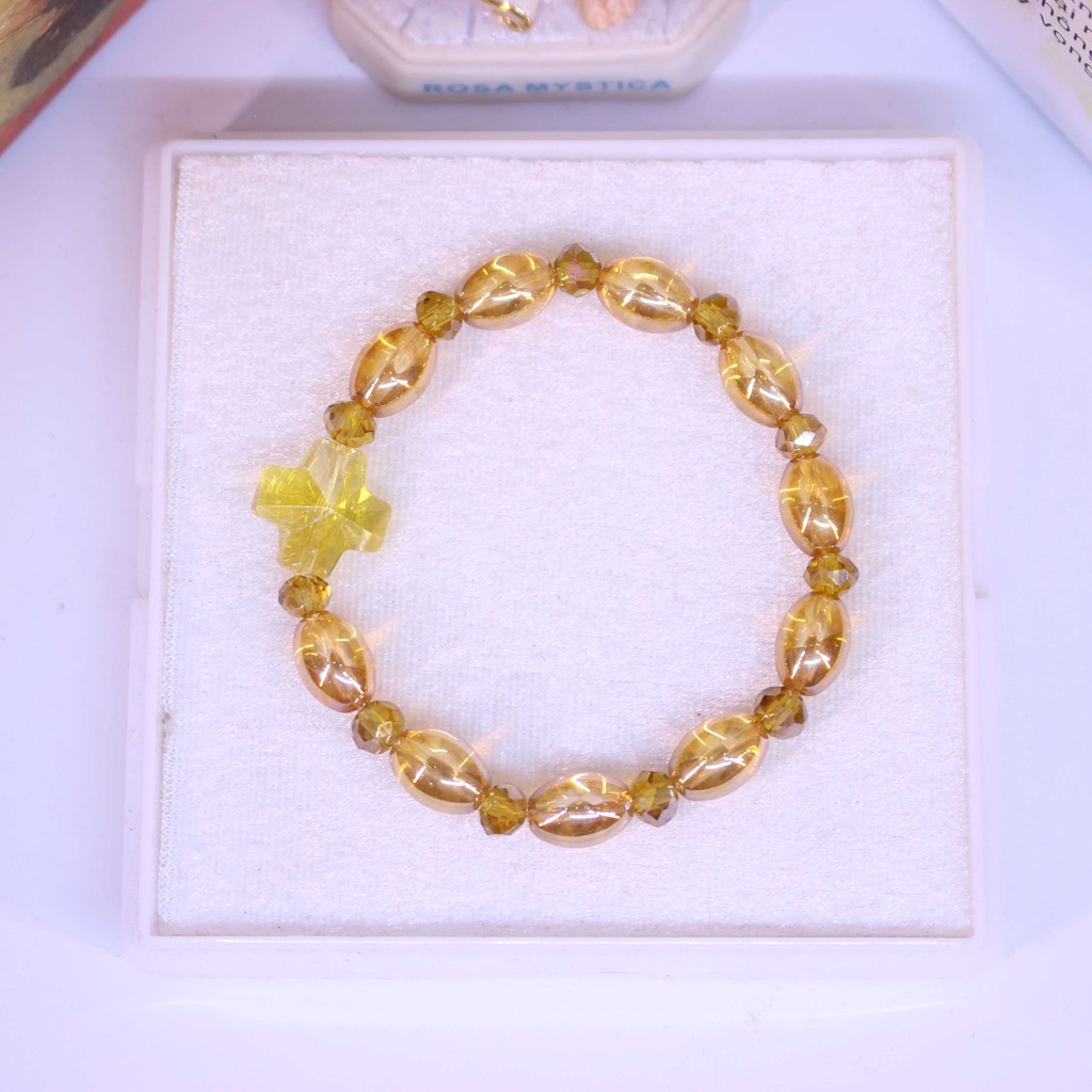 Chuỗi Tràng Hạt Mân Côi Đá Topaz vàng mật ong 10li xen kẽ đá đá topaz nhỏ Thánh Giá kiểu 10 hạt