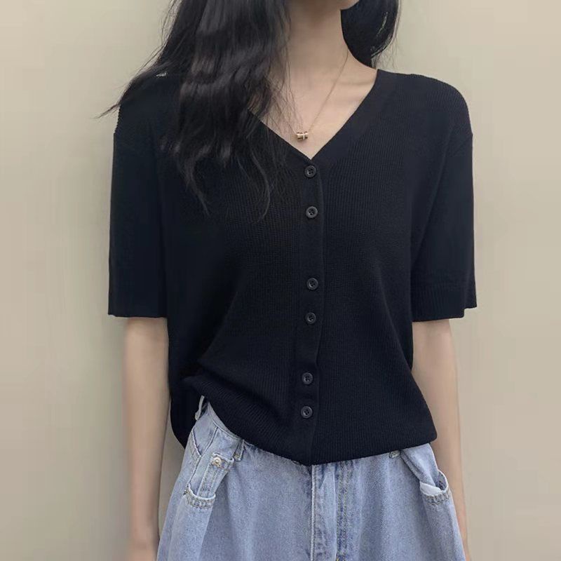 Áo Khoác Cardigan Dệt Kim Mỏng Tay Ngắn Cổ Chữ V Dáng Rộng Phong Cách Hàn Quốc Thời Trang Xuân Hè Mới 2022 8 Màu Lựa Chọn Dành Cho Bạn Nữ