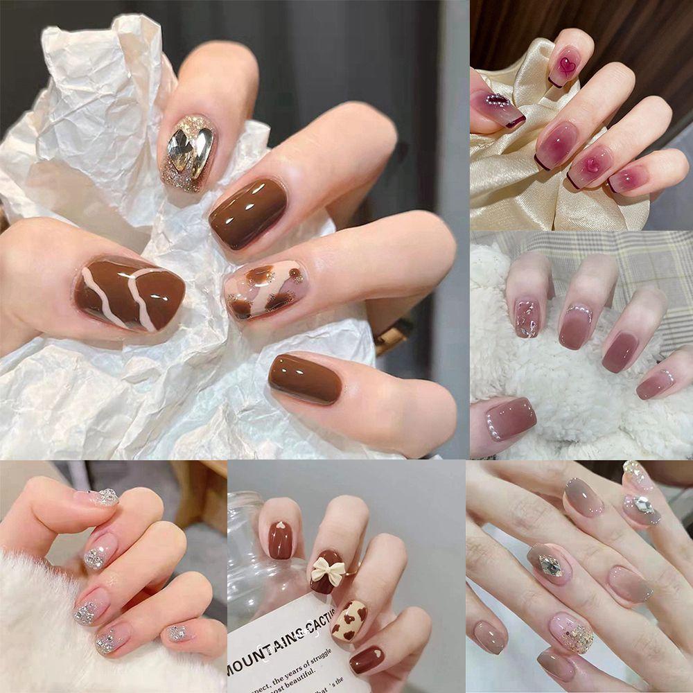 MIHAN1 Hộp 24 Móng Tay Giả Đầu Tròn / Vuông Che Phủ Toàn Diện