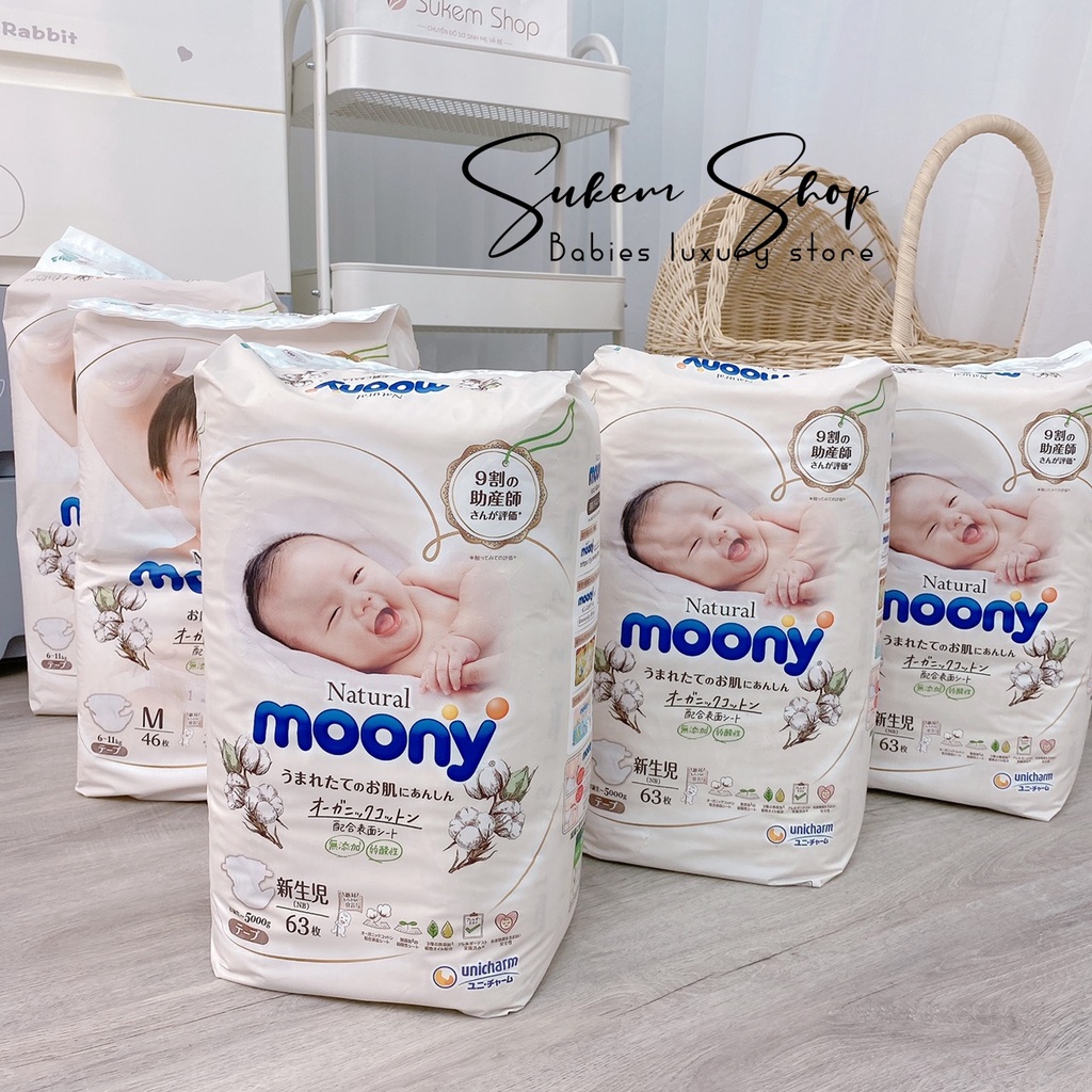 Bỉm Moony Natural Nội Địa Nhật - Moony Natural Nội Địa Chính Hãng - Bỉm Moony Dán/Quần Đủ Size NB63/S58/M48/L36/XL32