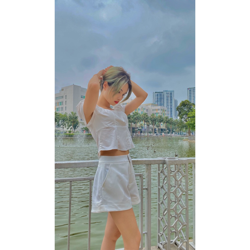 Set croptop + quần nữ màu trắng có lót ngực