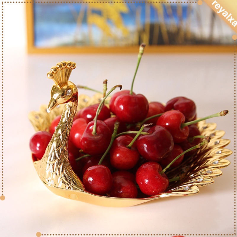 ◈✾Đĩa Đựng Trái Cây / Món Tráng Miệng Hình Con Công Bằng Kim Loại Màu Vàng Đồng Dùng Trang Trí Nhà / Văn Phòng