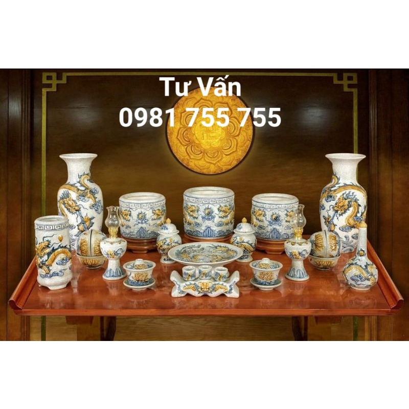 Đồ Thờ Cúng Bát Tràng Cao Cấp_Men Rạn Rồng Nổi Bát Tràng Nghệ Nhân Chế Tác