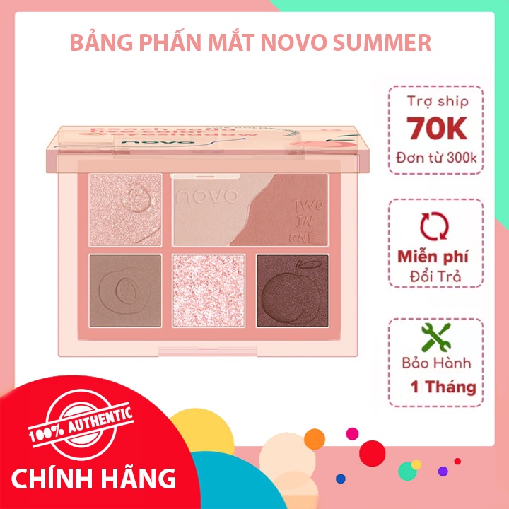 Bảng phấn mắt 6 ô Novo Summer Fruit Tích Hợp Phấn Má, Tạo Khối, Highlighter, Chất Phấn Mềm Mịn, Lâu Trôi, Trẻ Trung