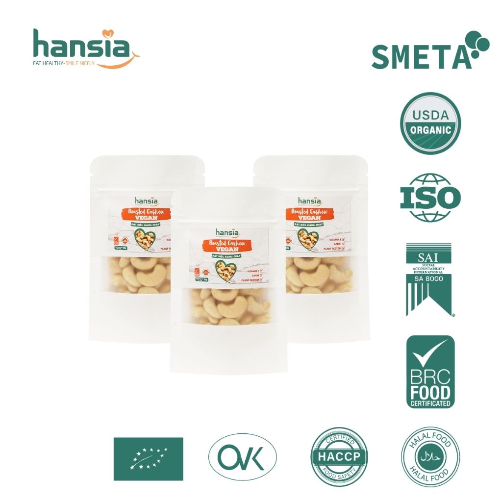 Hạt Điều Rang Chay Organic HANSIA Vị Tự Nhiên, Thơm Ngậy Hàm Lượng Dinh Dưỡng Cao Phù Hợp Cho Nhiều Lứa Tuổi Túi Zip 22g