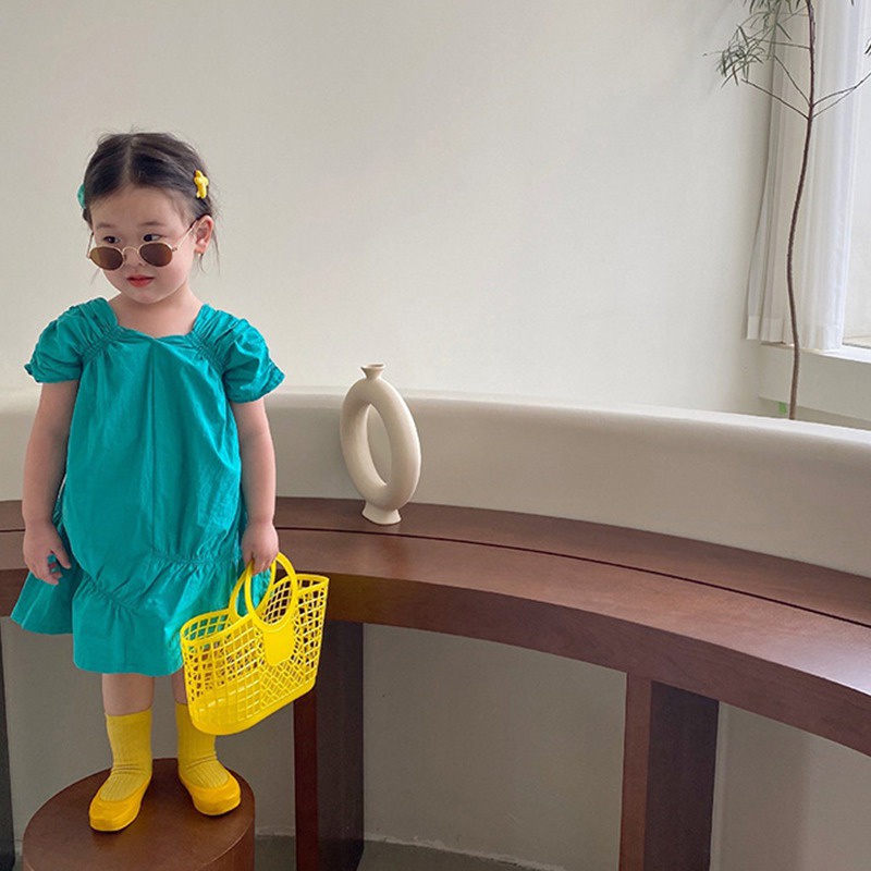 Đầm Cotton Màu Trơn Mùa Hè Phong Cách Hàn Quốc Mới Cho Bé Gái