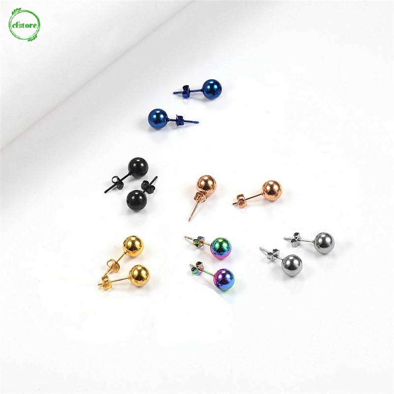 CF Anti Allergy Mini Size 5mm/6mm Beads Ear Stud Earrings Colorful Daily Ear Jewelry