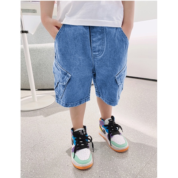 Quần jean lửng bé trai. Quần bò ngố cho bé. Màu Xanh. 14kg-35kg