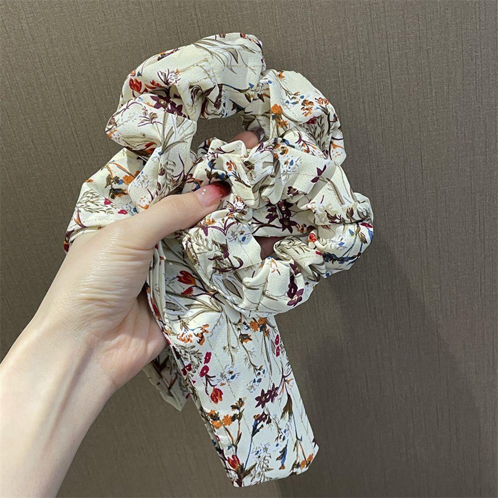 QQMALL Dây Buộc Tóc Cao Su Bọc Vải Chiffon Họa Tiết Hoa Thời Trang Mùa Hè Cổ Điển Cho Nữ