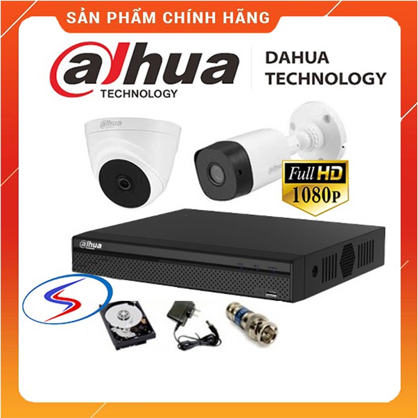 Bộ camera dahua 2 mắt [ Freeship toàn quốc tối đa 30k] chất lượng 2.0 megapixel ổ cứng 250gb