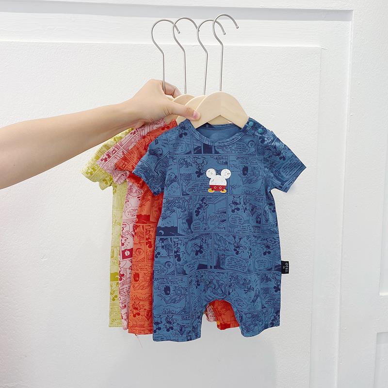 Áo Liền Quần Ngắn Tay Hình Chuột Mickey Cho Bé Từ 0-24 Tháng Tuổi