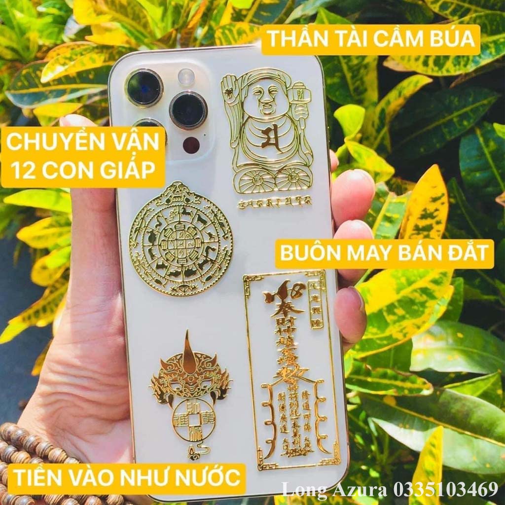 Linh phù dán điện thoại, combo 4 miếng - lá may mắn tài lộc, may mắn, tình duyên, thần tài, phong thủy