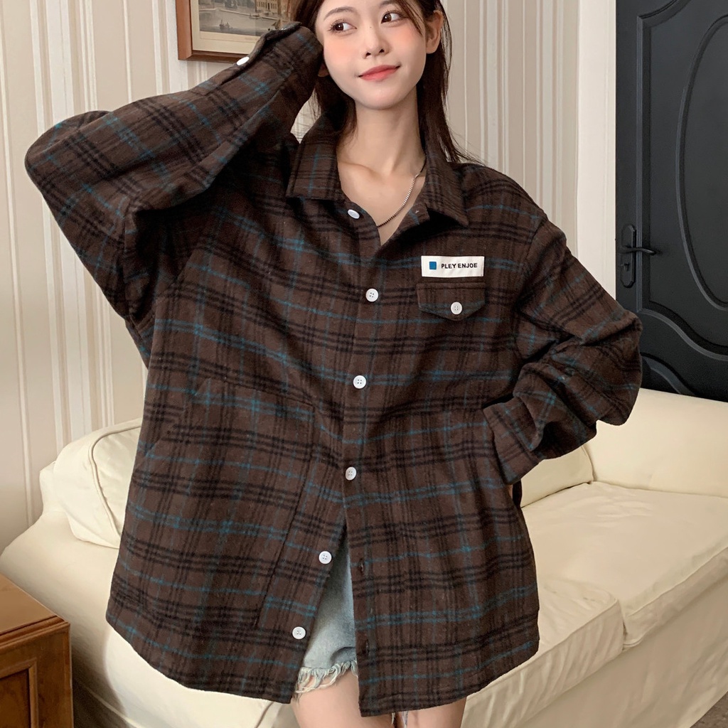 Áo sơ mi nữ SUXI dài tay họa tiết caro thời trang