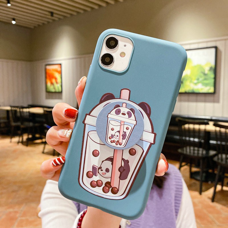 Ốp lưng Redmi Note 9 9s 8 7 6A 5 4 4x Pro Plus OPPO A83 A71 Realme C11 C15 C12 Matte Milk Tea Cup Cute Bear Soft Case Cover with Stand /HSNZ