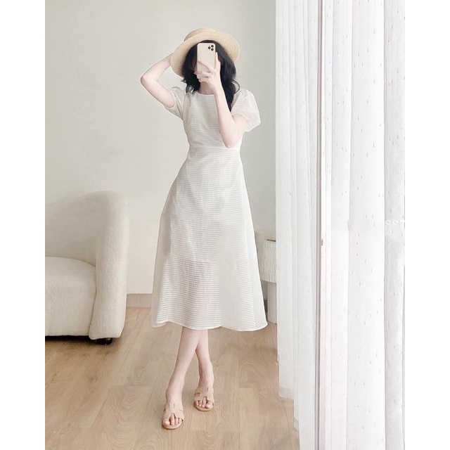 ĐẦM MIDI CỔ TRÒN TAY BỒNG