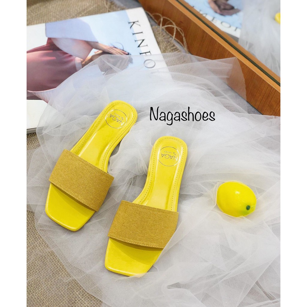 DÉP NAGASHOES MŨI VUÔNG QUAI NGANG VẢI BỐ 1P NAD77