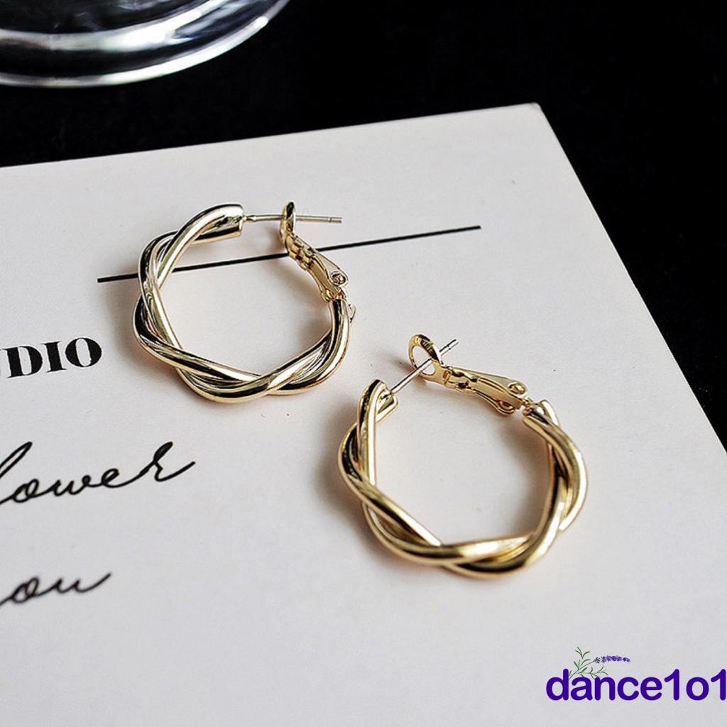 Bông tai màu trơn dạng xoắn hình tròn tinh tế cho nữ