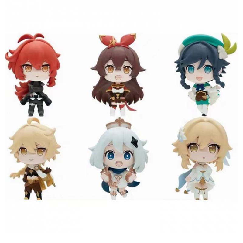 6PCS/set Anime Genshin Impact Figure Toys Set of Q Version Action Figures Decoration Venti Amber Lumine Aether Paimon Diluc