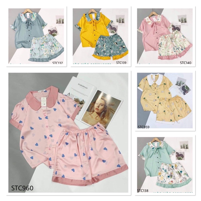 Đồ Bộ Lụa cộc tay cổ tiểu thư *siêu cute* nhé. Hình và mẫu chụp là ẢNH THẬT 100%