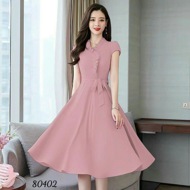 Đầm xòe cổ bèo eo thắt nơ💕kèm video + ảnh thật💕Bigsize L/XL/2XL