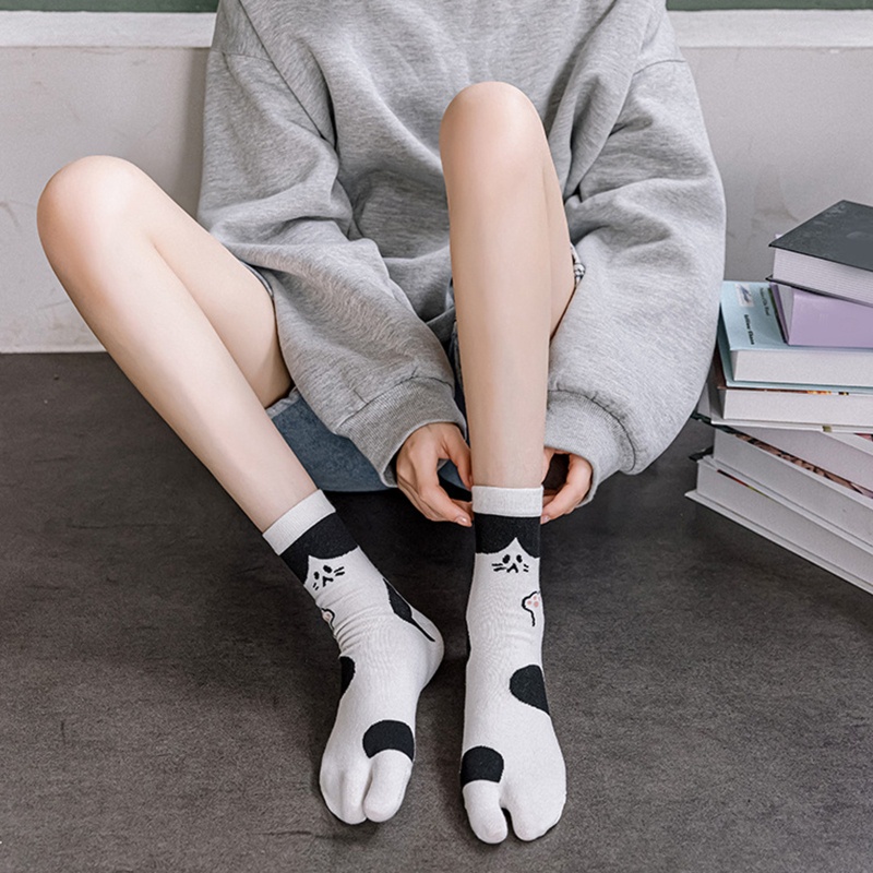 Vớ Xỏ 2 Ngón Bằng Cotton In Họa Tiết Mèo Hoạt Hình Dễ Thương Phong Cách Harajuku Cho Nữ