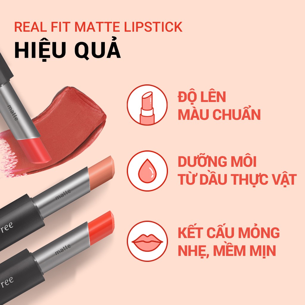 [Mã COSIF05 giảm 10% đơn 400K] Son lì dạng thỏi innisfree Real Fit Matte Lipstick 3.6g