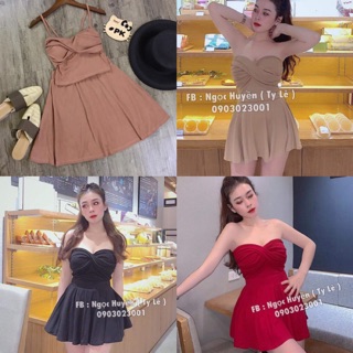 [SALE 3 NGÀY] SET ÁO CÚP XOẮN NGỰC CHÂN VÁY XOÈ LÓT QUẦN