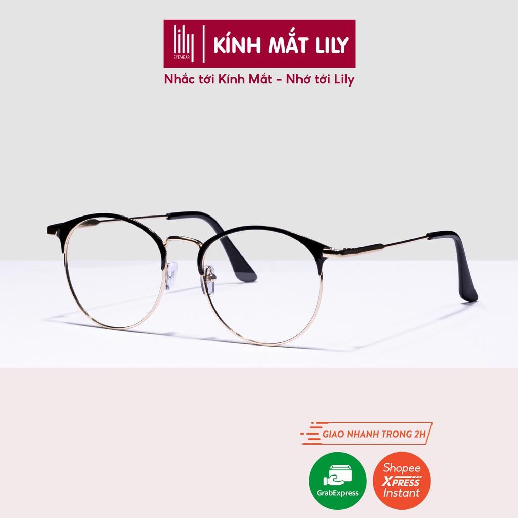 Kính mắt tròn nam nữ LILYEYEWEAR kim loại thanh mảnh phụ kiện thời trang 5156