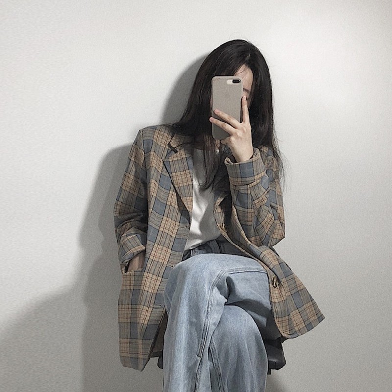 (Hàng Đẹp)Ảnh thật 4 hình cuối-2W357.Áo blazer xuân thu kẻ basic phong cách Hàn Quốc