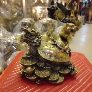 Long quy rùa đầu rồng bằng đồng, rùa cõng con, vật phẩm phong thủy bằng đồng