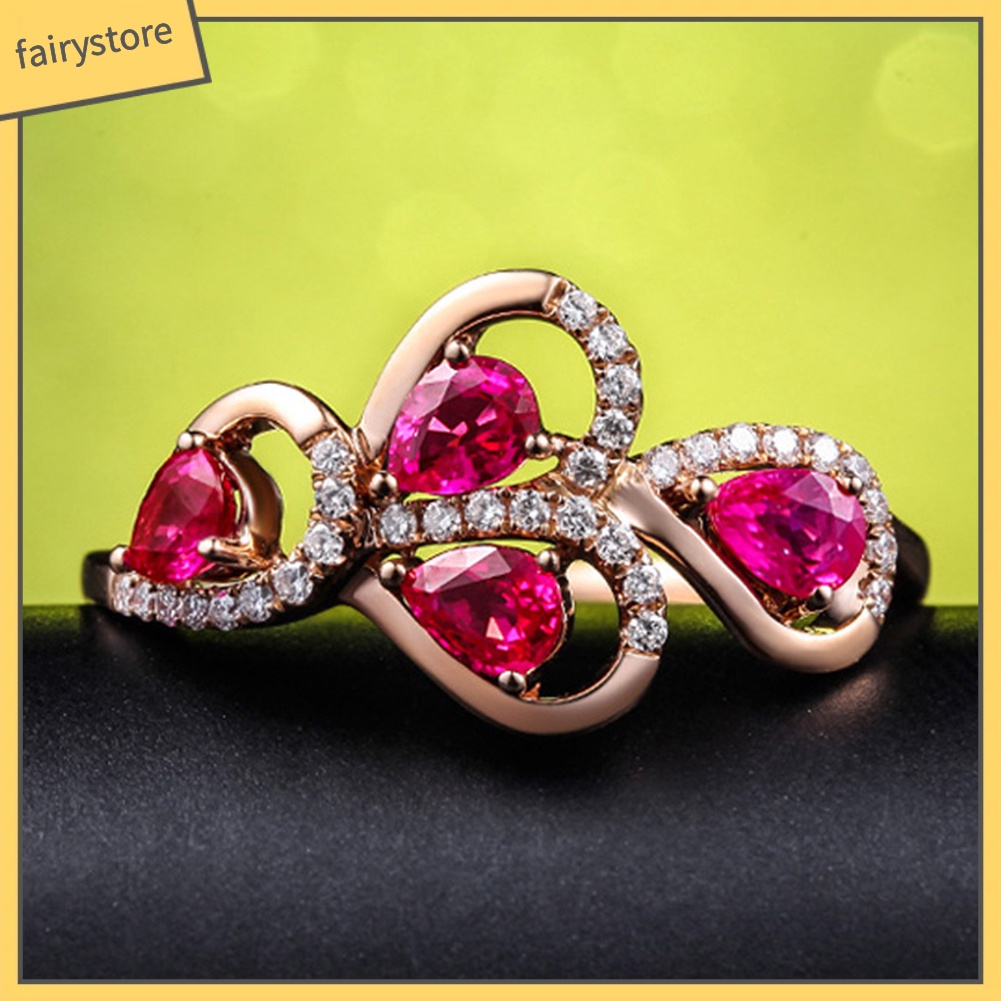 Nhẫn Hợp Kim Hình Chiếc Lá Đính Đá Ruby Giả Xinh Xắn