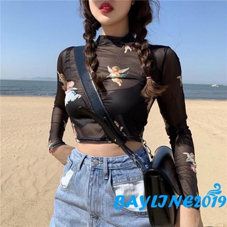 Áo Croptop Tay Dài Xuyên Thấu Thời Trang Nữ Quyến Rũ