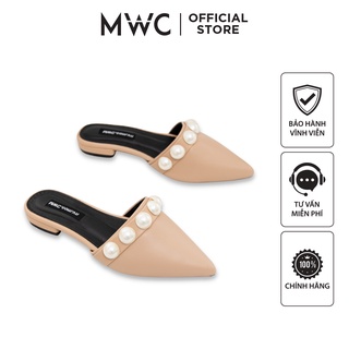 Dép Sục Nữ MWC Đế Bệt Bít Mũi Quai Đính Hạt Siêu Xinh NUDE- 3468