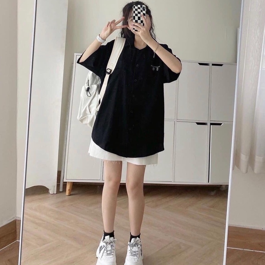 Áo sơ mi nữ cộc tay chữ hàn - áo sơ mi nữ cộc tay dáng rộng, in chữ hàn quốc SIÊU HOT | BigBuy360 - bigbuy360.vn