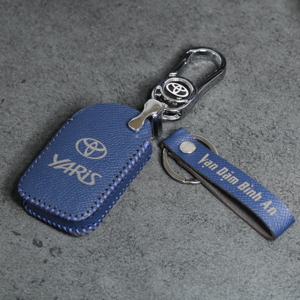 Bao da móc khoá bọc ốp chìa khóa xe ô tô Toyota Yaris, da bò, nhiều màu, khâu thủ công To25