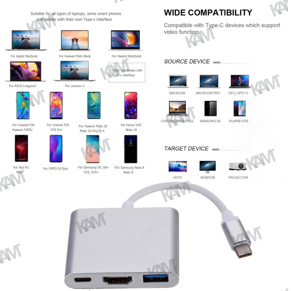 Cáp ChuyểN ĐổI Đa CổNg USB-C Sang HDMI 3 Trong 1 Cho Samsung Huawei iPad Mac NS USB 3.1 Type C Sang HDMI 4K USB 3.0 USB 3.2