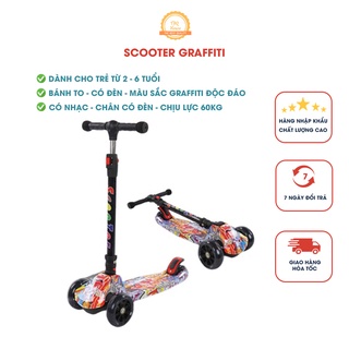 Xe Scooter, Xe Trượt Trẻ Em Có Đèn Có Nhạc Hoạ Tiết Graffiti - XSKY