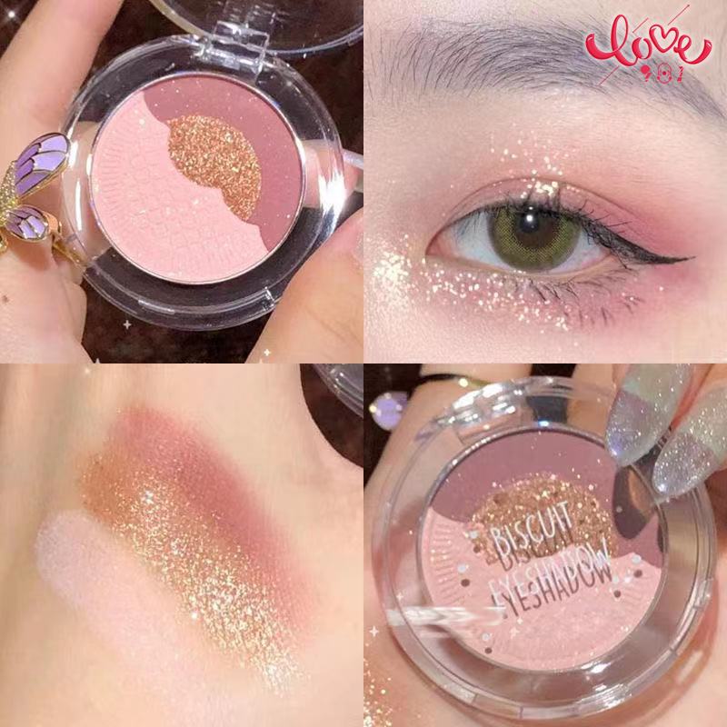 Phấn mắt biscuit ba màu lêlescent không thấm nước long lanh phấn mắt xách tay sequins sinh viên giá rẻ mới tập mờ Lelescent mịn long lanh ba màu bảng phấn mắt trang điểm