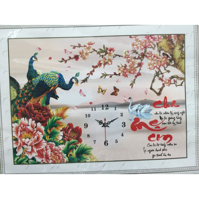 Tranh thêu chữ thập đồng hồ cha mẹ kt 48x36 cm/ Tranh đính đá kt 60x45 cm