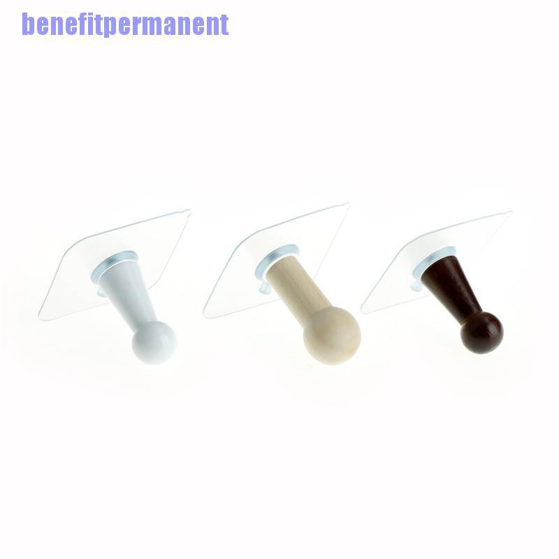 Benefitpermanent✹★ Móc Gỗ Treo Khăn Gắn Tường Tự Dính Không Cần Khoan