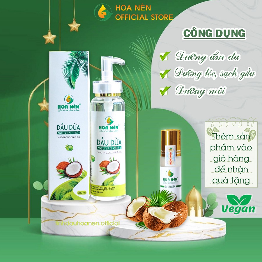 Dầu dừa hữu cơ nguyên chất ép lạnh Hoa Nén 10ml/170ml/300ml