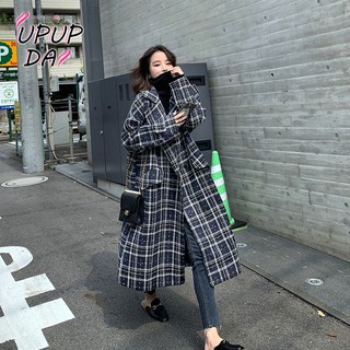 Áo Khoác Len Dày Dáng Dài Họa Tiết Kẻ Sọc Thời Trang Thu Đông Hàn Quốc Cho Nữ