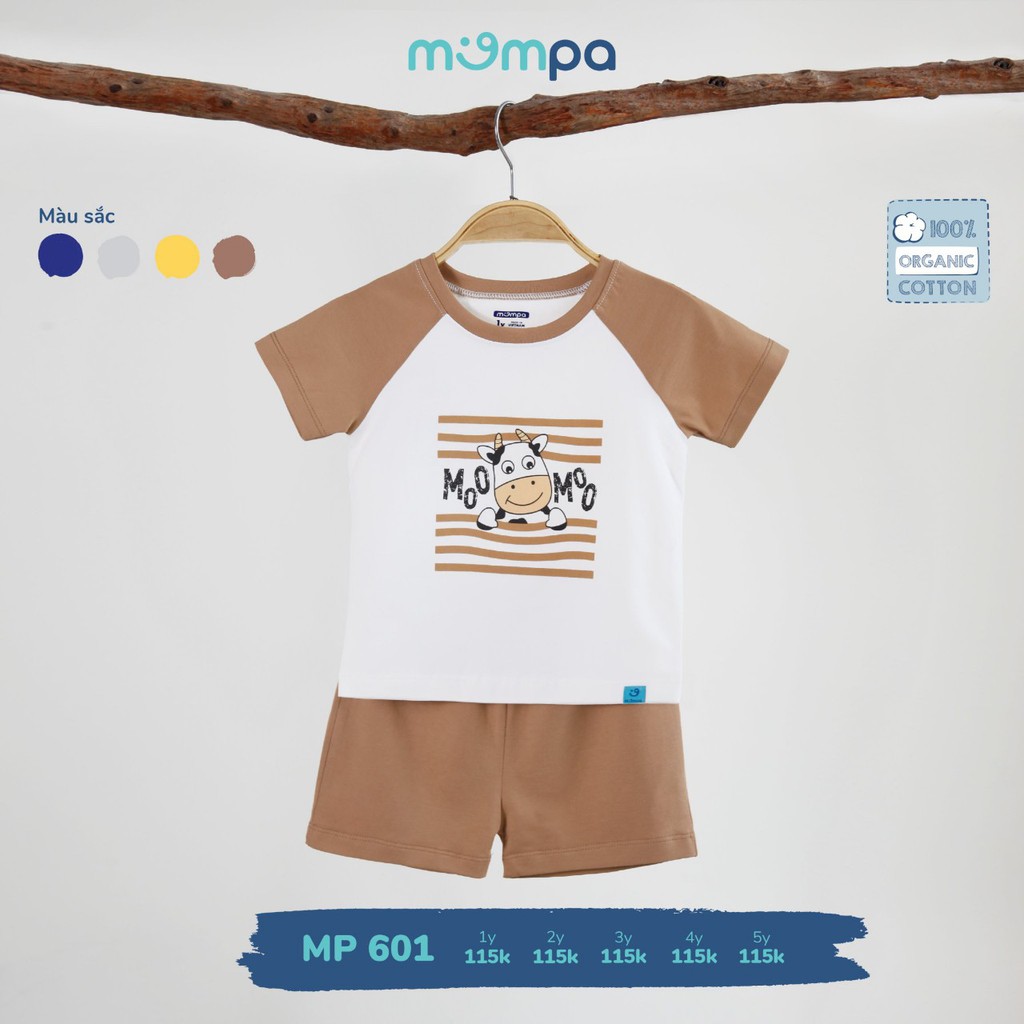 Bộ QA cộc tay Mompa 100% Cotton cao cấp mềm mát thoáng thấm hút tốt cho bé trai 1-5Y MP 601