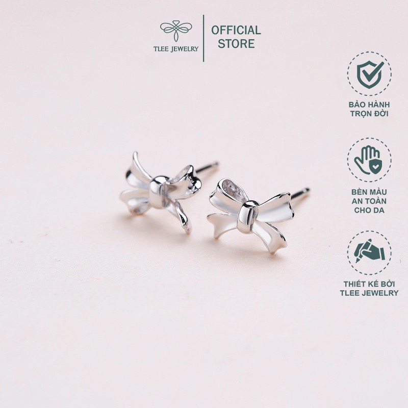 Khuyên tai bạc nữ TLEE nơ nhí trơn xinh xắn TleeJewelry B0204