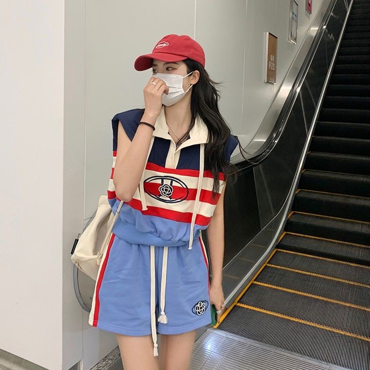 Set áo thun polo không tay + quần short màu sắc xinh xắn dành cho nữ