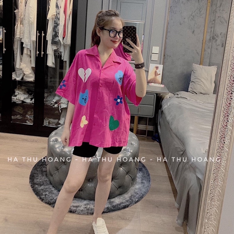 Set Bộ Đồ Nữ Áo Sơ Mi Gấu Phối Quần Legging Ngố